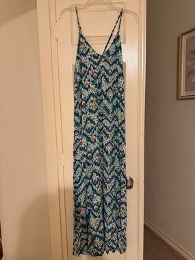 Old Navy Blue Teal Printed Maxi Dress